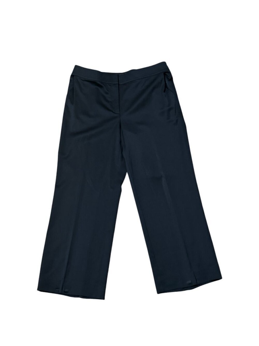 St. John Black Cropped Pants Size 10 Stretch Career Wide Leg Luxe Minimalist